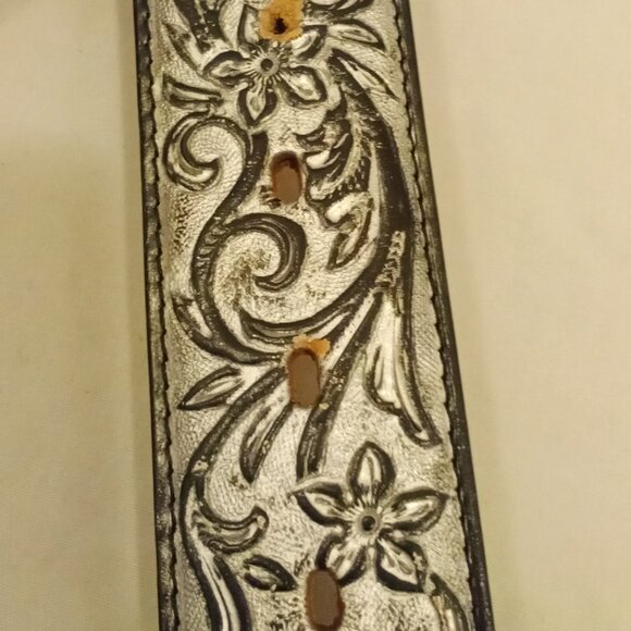 Justin Boots Ladies Belt Western Silver Black Rhinestone Buckle Size 34 - Picture 13 of 16